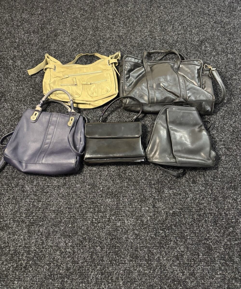 Lot of 5 salvageable Women’s Solid Leather Handbags Purses - Black Beige Blue